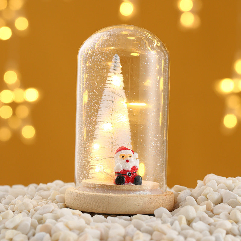 Christmas gift wooden glass cover glowing mini Christmas tree desktop creative small ornament Christmas decoration