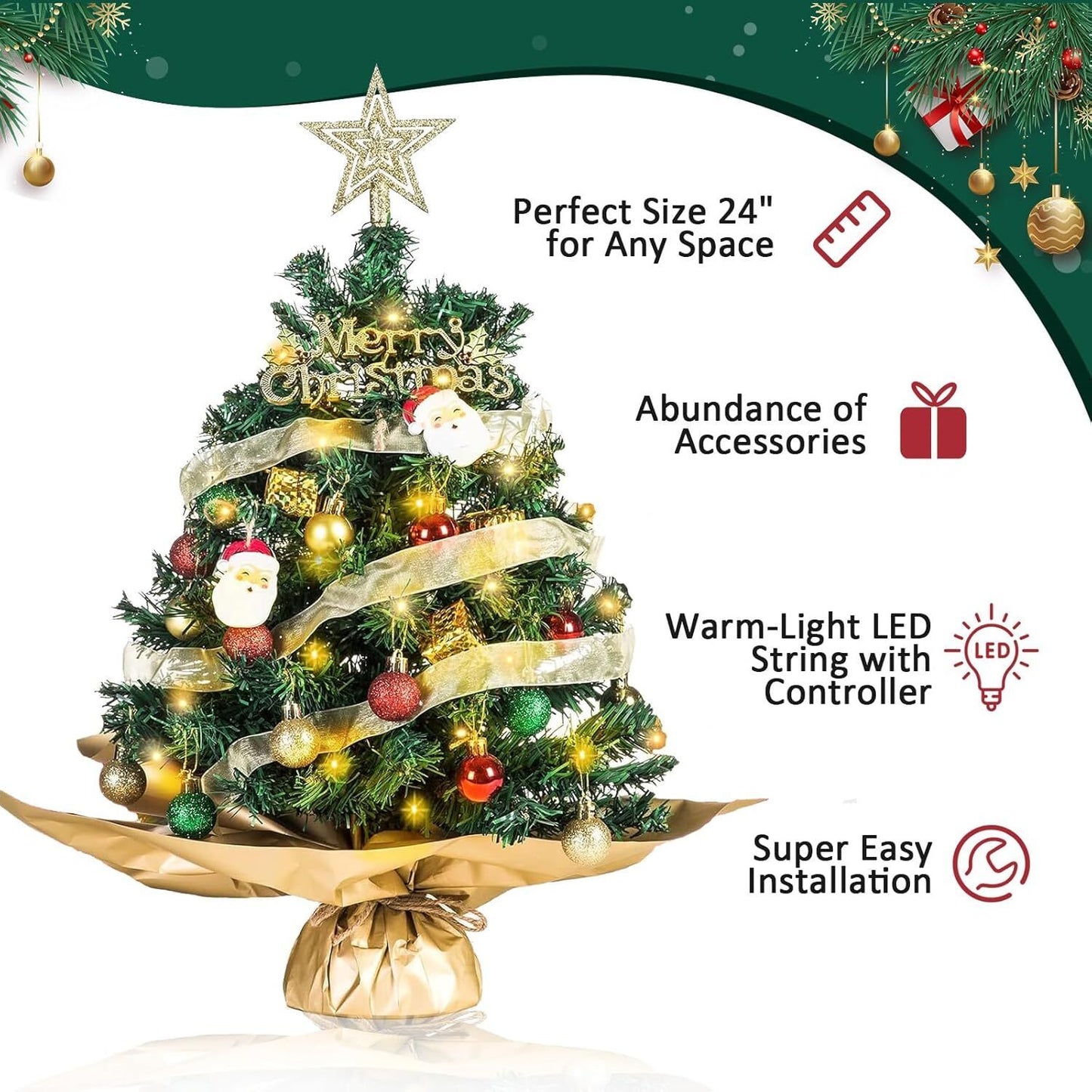 Mini Christmas Tree With LED Lights Small Artificial Christmas Tree Decoration