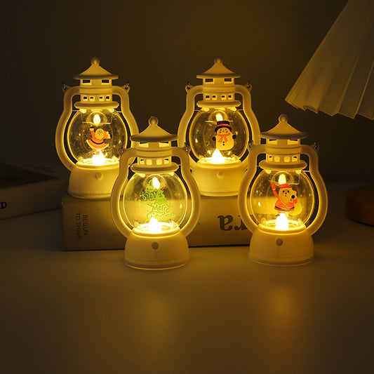 Christmas decoration LED luminous small oil lamp desktop ornament hand-held wind lamp showcase shopping mall elderly decoration lantern