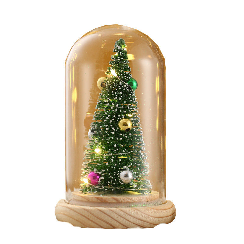 Christmas gift wooden glass cover glowing mini Christmas tree desktop creative small ornament Christmas decoration