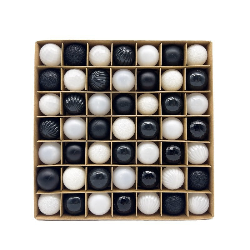 49-Piece Christmas Ornament Set - 3cm Black, White Baubles for Christmas Tree Decoration-0