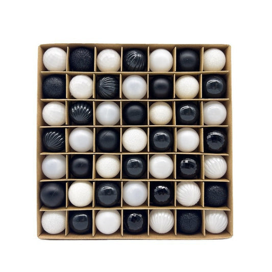 49-Piece Christmas Ornament Set - 3cm Black, White Baubles for Christmas Tree Decoration-0