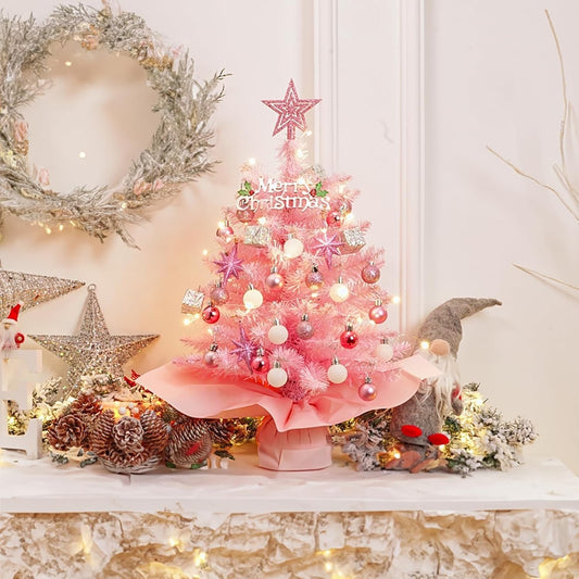 Artificial Small Mini Table Top Christmas Tree With LED Light Ornaments